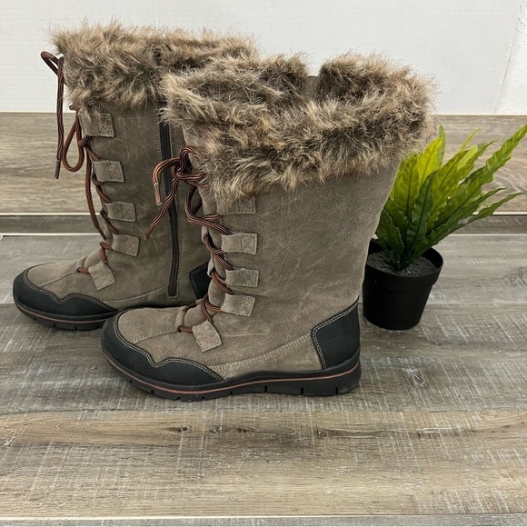 TAOS Brown Suede Leather Mid Calf Boots Faux Inside Fur women’s size 6 - Picture 8 of 15